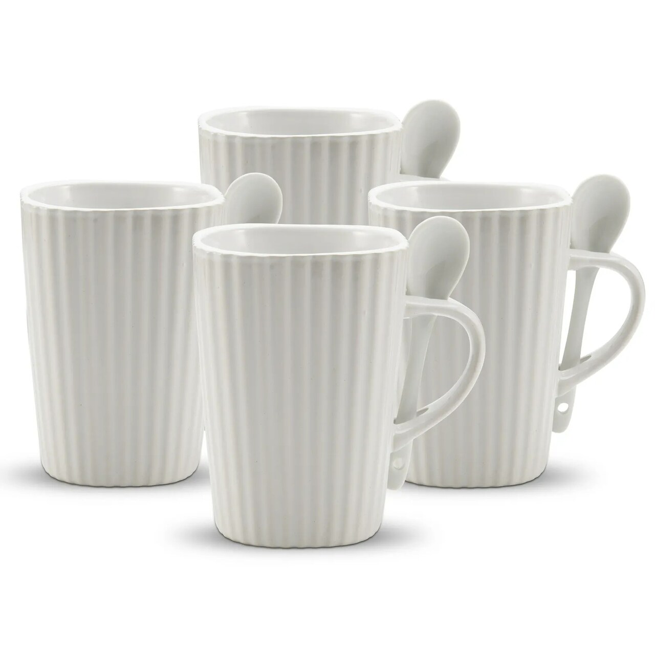 American Atelier Mug and Spoon Set, 14 Oz, Large Ceramic Coffee, Set of 4